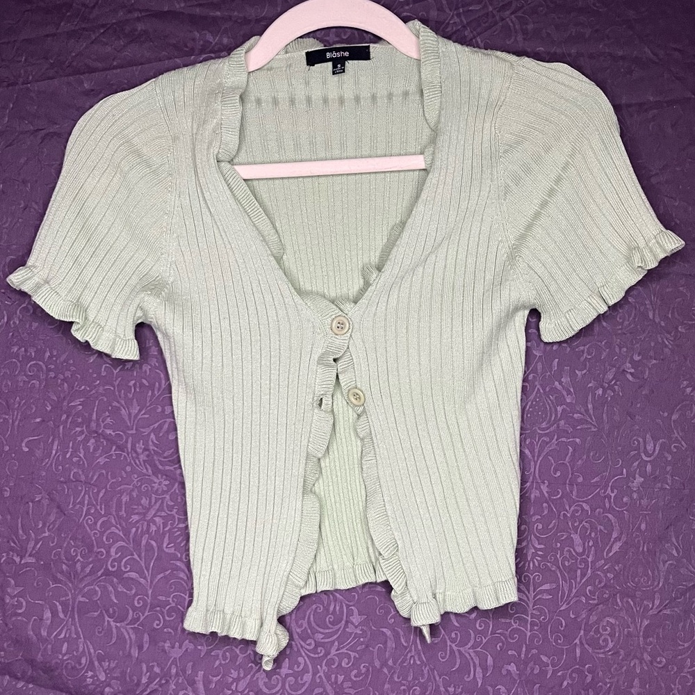 Mint Green Ribbed Crop Top Cardigan